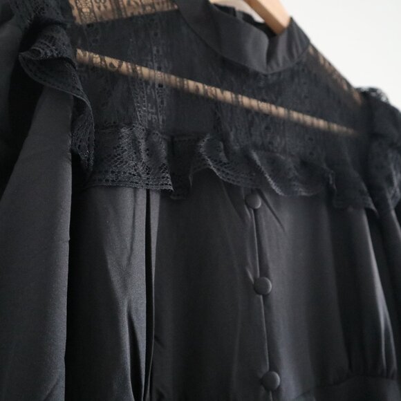 Vintage-style gothic midi dress, black, XS petite - Victorian witchy lolita - Picture 4 of 8